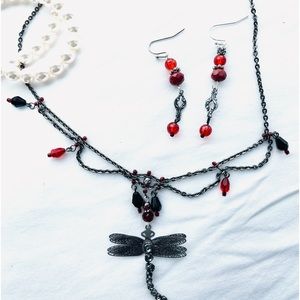 Swarovski dragon fly necklace set